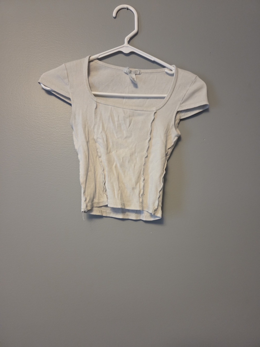 Women's Cream Square-Neck Ribbed Crop Top